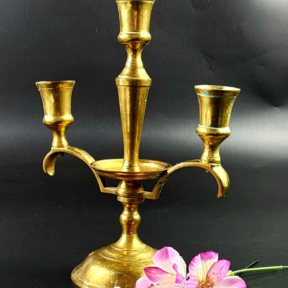 Other - Vintage - Beautiful, Simple & Elegant - Solid Brass - 3 Arm Candelabra